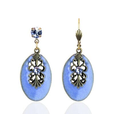 Blue Filigree Oval Crystal Earrings