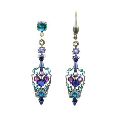Flowering Filigree Purple Blue & Green Crystal Earrings