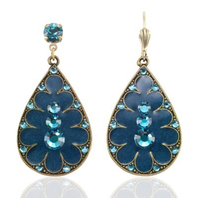 Teal Scallop Teardrop Dangle Crystal Earrings