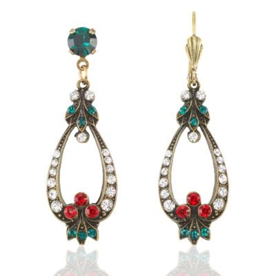 Nostalgic Christmas Red and Green Crystal Oval Hoop Earring