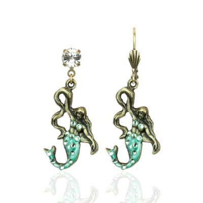 Island Turquoise Unique Enamel Mermaid Crystal Earrings
