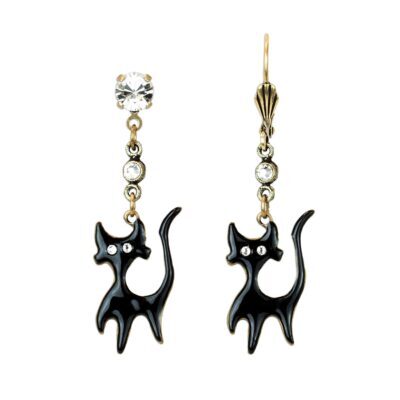 Wednesday Black Cat Charm Crystal Earring