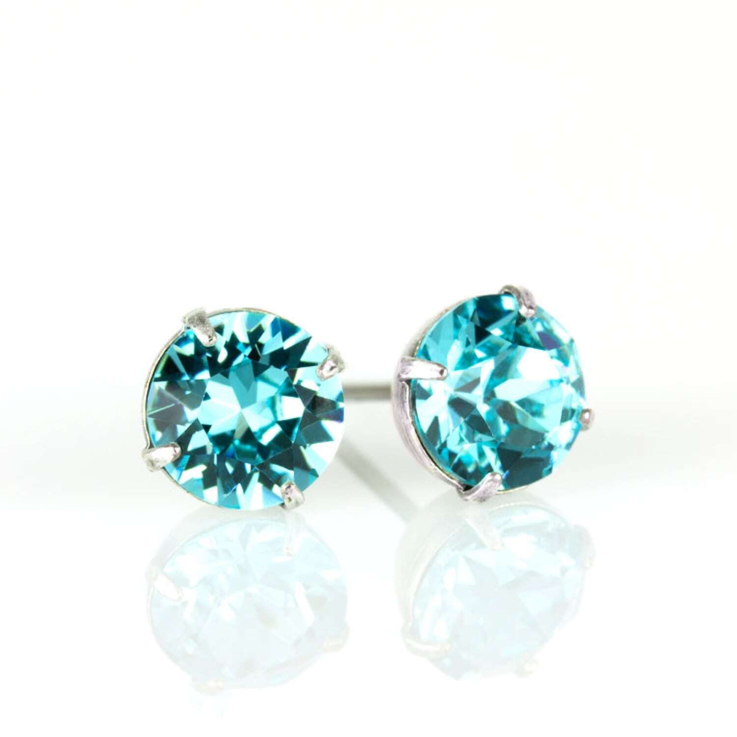Silver Light Turquoise Crystal Stud Earrings