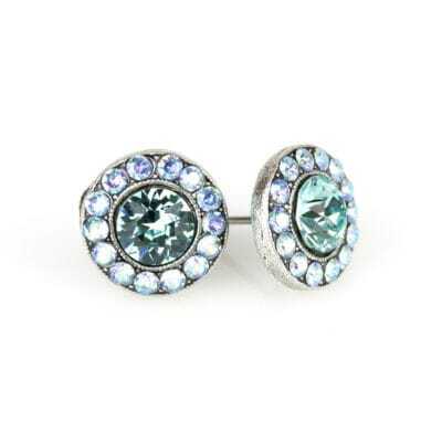 Halo Turquoise and Aqua Crystal Stud Earrings