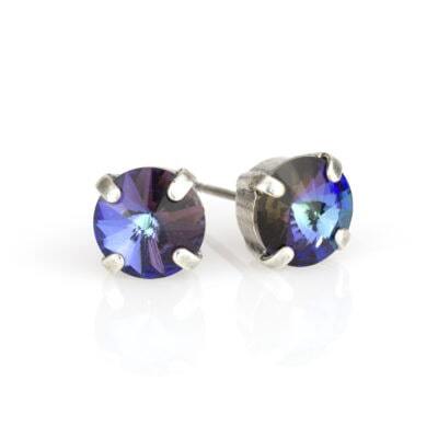 Bermuda Blue Silver Simple Crystal Stud Earring - 8mm