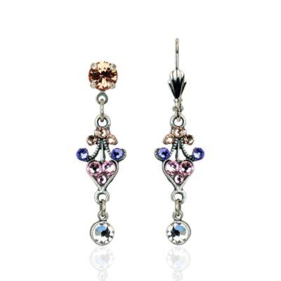 Spring Multicolor Filigree Heart Drop Crystal Earrings