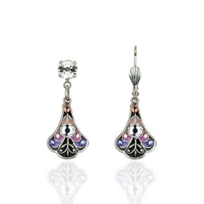 Pink and Purple Crystal Spring Multicolor Scalloped Earrings