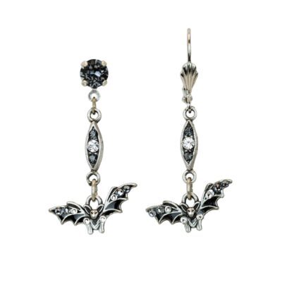 Morticia Black Bat Charm Crystal Earrings