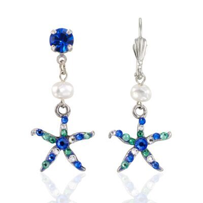 Sea Starfish Blue & Green Crystal Encrusted Pearl Earring