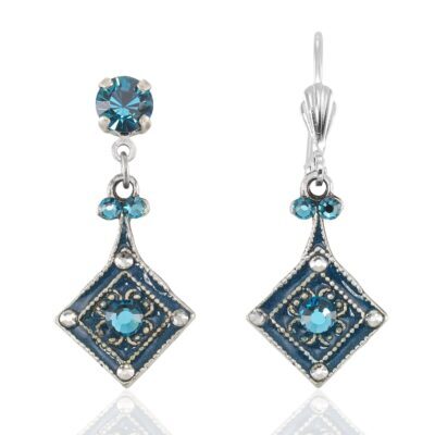 Vintage Art Deco Inspired Squared Teal Green Crystal Earring