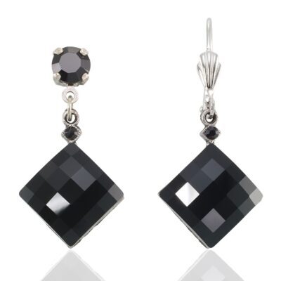 Jet Black Art Deco Faceted Checkerboard Crystal Earring
