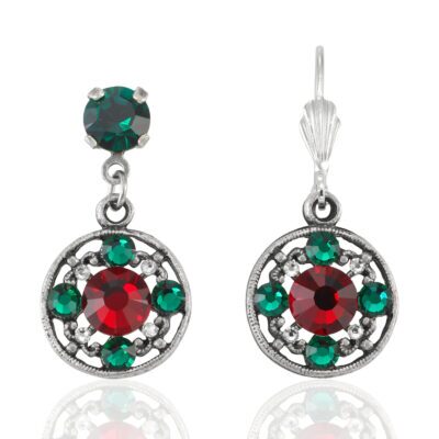 Red & Green Round Vintage Inspired Holiday Crystal Earring