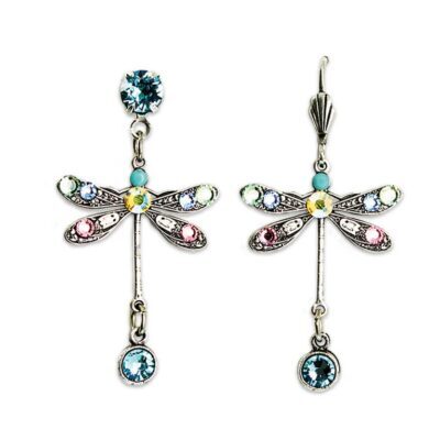 Multicolor Pastel Dragonfly Crystal Drop Earrings