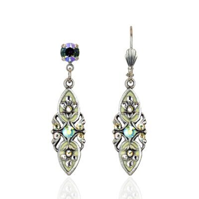 Filigree Vintage Inspired Yellow Iridescent Crystal Earrings
