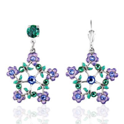 Purple and Green Flower Vine Star Trellis Crystal Earring