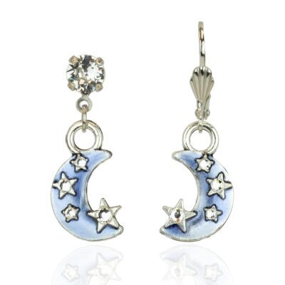 Night Sky Moon & Star Celestial Crystal Charm Earrings