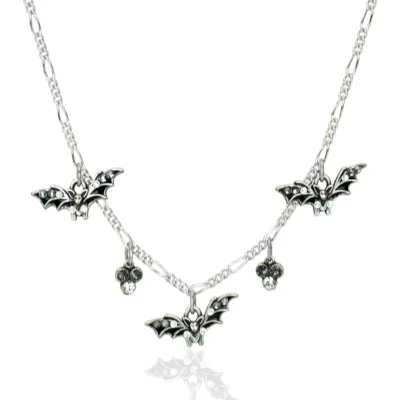 Morticia Midnight Black Bat Crystal Collar Necklace