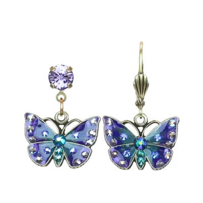 Dark Green Indigo Purple Enamel Crystal Butterfly Earrings
