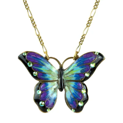 Artistic Enameled Crystal Butterfly Necklace