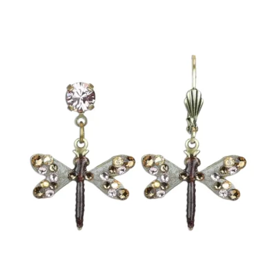 Pink and Beige Champagne Palette Crystal Dragonfly Earrings
