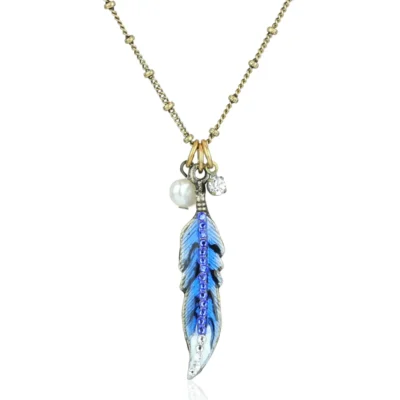Blue Jay Feather Crystal Jumble Charm Necklace