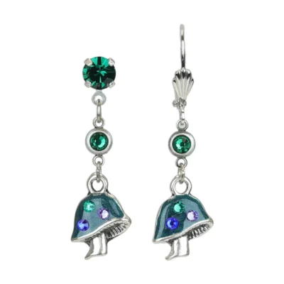 Renewal Green Mushroom Drop Crystal Charm Earrings
