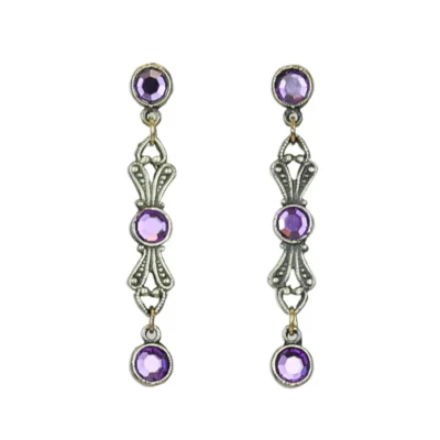 Forever Filigree Art Deco Purple Crystal Drop Post Earrings