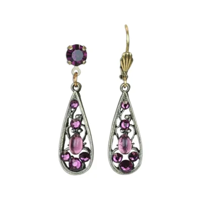 Forever Filigree Amethyst Teardrop Crystal Dangle Earrings