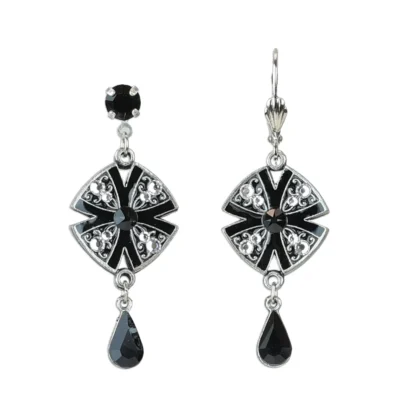 Art Deco Black and Crystal Teardrop Earrings
