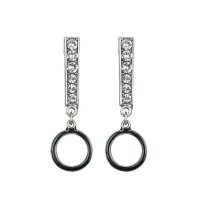 Black and Crystal Art Deco Circle Drop Earrings