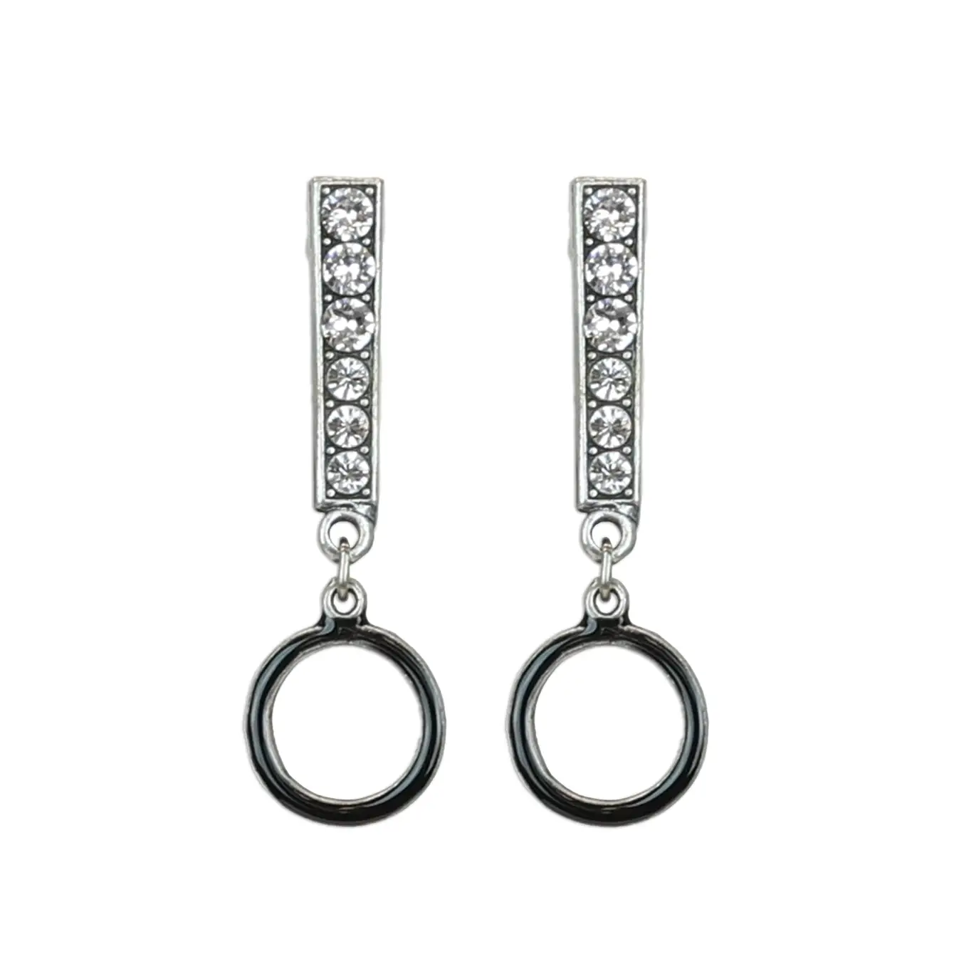 Black and Crystal Art Deco Circle Drop Earrings