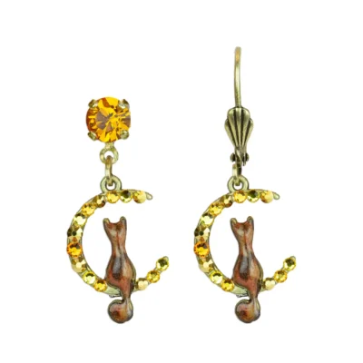 Tabby Cat and Moon Crystal Earrings