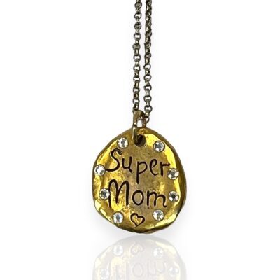 Brass Crystal "Super Mom" Charm Necklace *Limited Quantities*