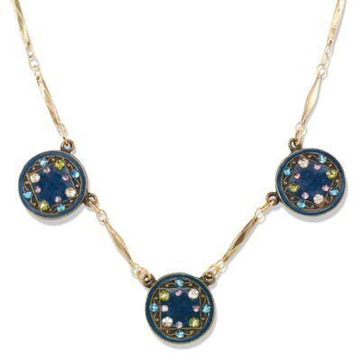 Trio Teal Circle of Life Rhombus Golden Crystal Necklace