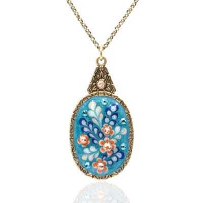Jill's Garden Flower Bouquet Blue Zircon Necklace