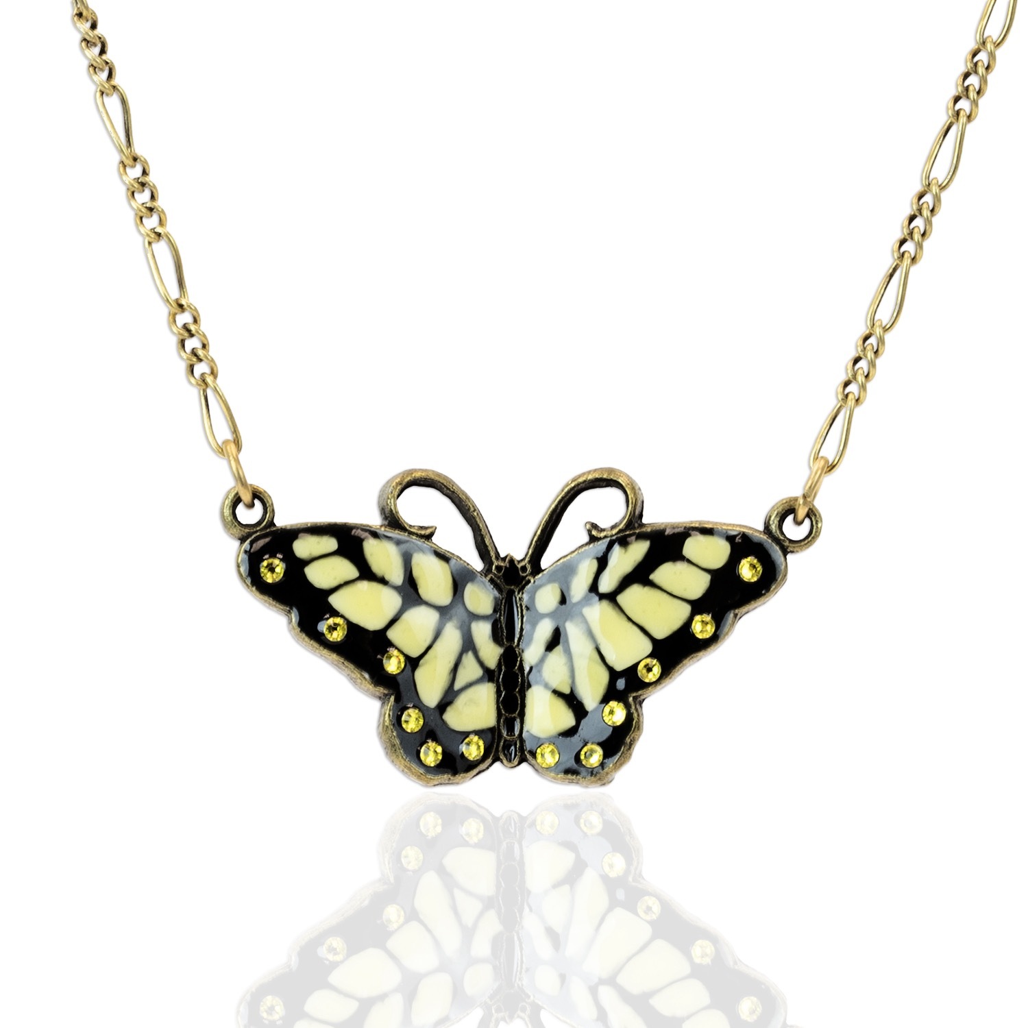 Yellow & Black Medium Swallowtail Butterfly Crystal Necklace
