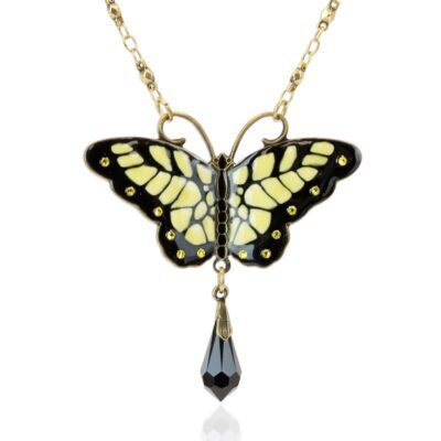 Yellow & Black Swallowtail Butterfly Crystal Drop Necklace