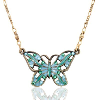 Filigree Green Enchanted Garden Butterfly Crystal Necklace