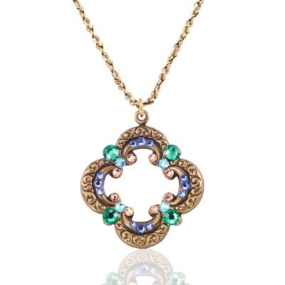 Flourishing Multicolor Pastel Crystal Quatrefoil Necklace