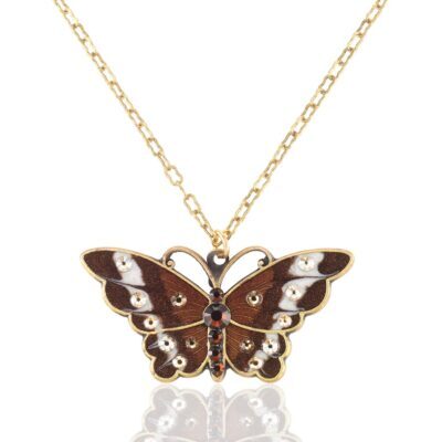 Good Vibe Mocha Brown Cloudywing Butterfly Crystal Necklace