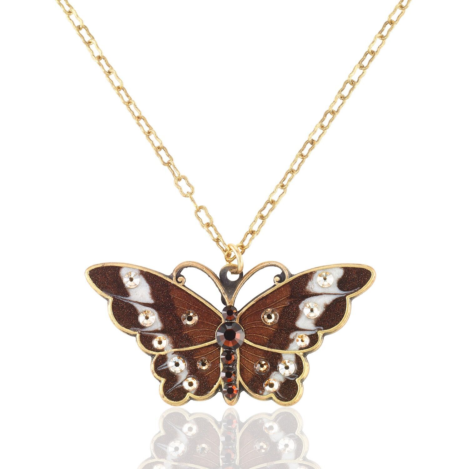 Good Vibe Mocha Brown Cloudywing Butterfly Crystal Necklace - Anne