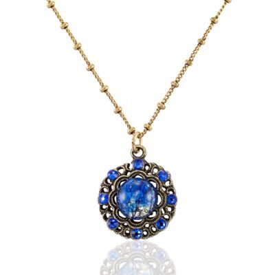 Vintage Inspired Filigree Blue Cabochon Crystal Necklace