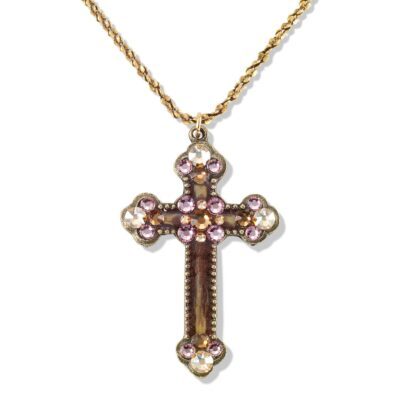 Brown Mocha Crystal Cross Necklace