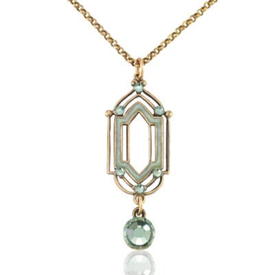 Green Vintage Inspired Open Framework Crystal Drop Necklace