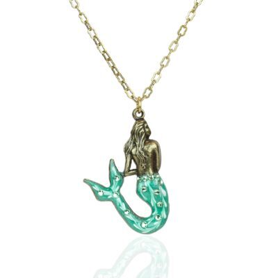 Island Turquoise Unique Enamel Mermaid Crystal Necklace