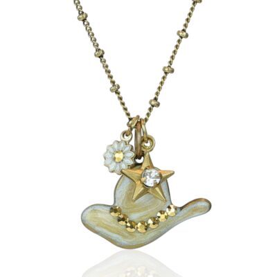 Round Em Up Rodeo Coastal Cowgirl Crystal Hat Charm Necklace