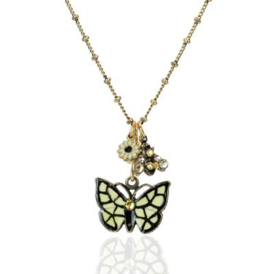 Yellow & Black Swallowtail Butterfly Crystal Charm Necklace