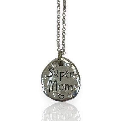 Silver Crystal "Super Mom" Charm Necklace *Limited Quantities*