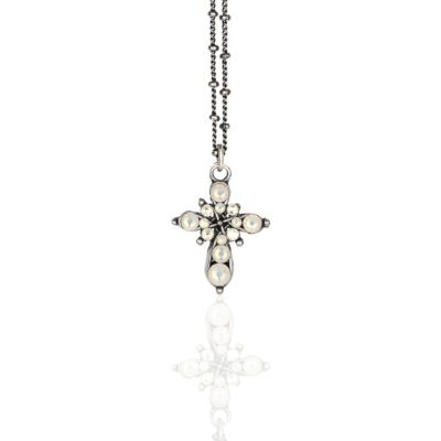 Agatha White Opal Crystal Cross Necklace