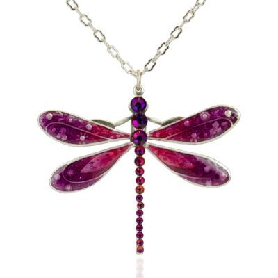 Divine Radiance Hand Painted Pink Crystal Dragonfly Necklace